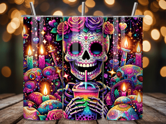 Download Sugar Skull Floral Boho Tumbler Wrap - Boho tumbler Collection