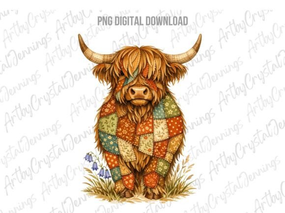 Download Country Farm Patchwork Highland Cow PNG - Highland cow png Collection