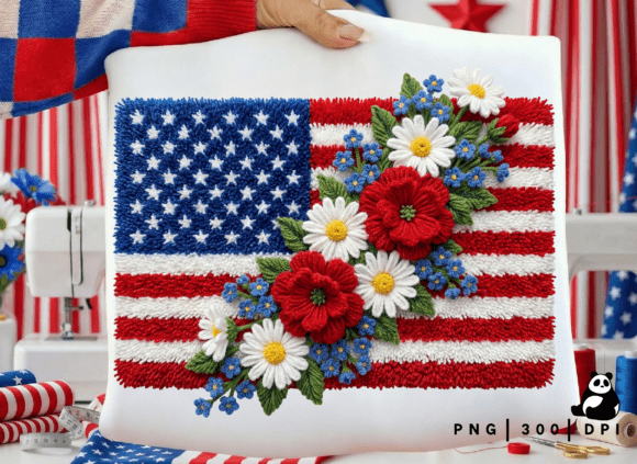 Download Faux Yarn American Flag Flower Png - Premium Resources