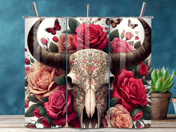 Download Rose Skull Bull Head Boho Tumbler Wrap - Boho tumbler Collection