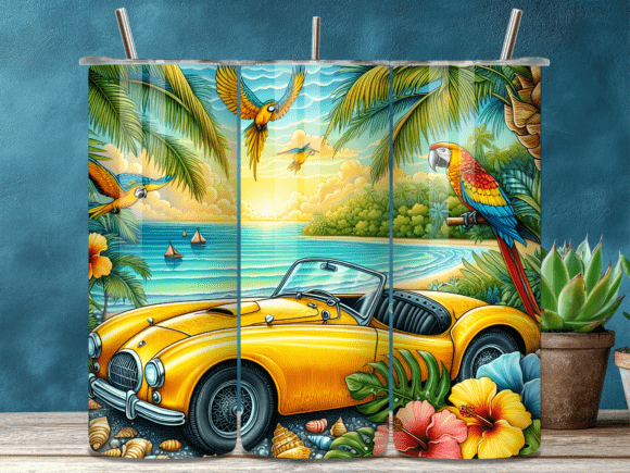 Download Yellow Vintage Car Tropical Bird Tumbler - Tropical bird tumbler Collection