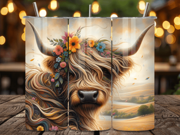 Download Floral Highland Cow Boho Tumbler Wrap - Boho tumbler Collection