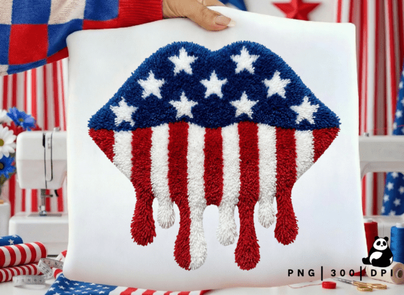 Download Faux Yarn American Flag Lips Png - Premium Bundle