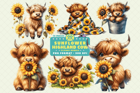 Download Watercolor Sunflower Highland Cow PNG - Highland cow png Collection